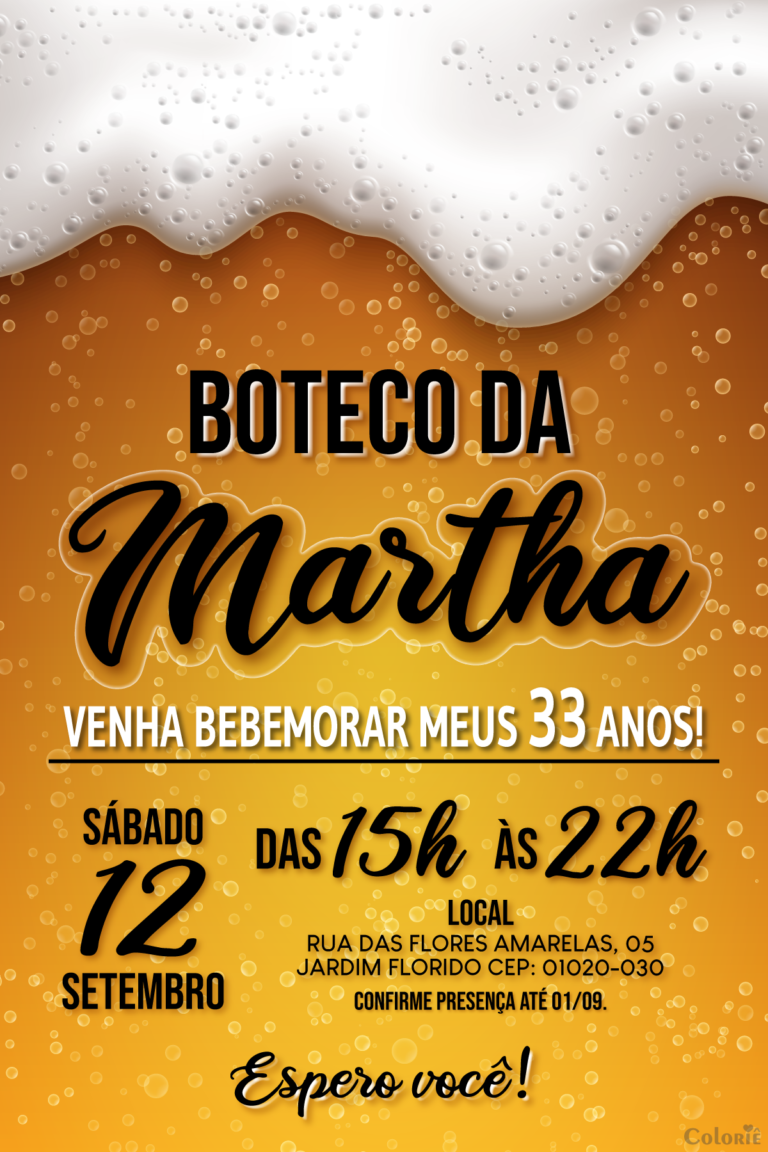 Convite digital de boteco com cerveja e espuma para festa
