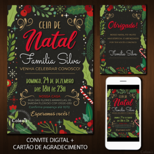 Convite Digital Natal: Folhas e Enfeites + Brinde