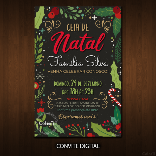 Convite Digital Natal: Folhas e Enfeites + Brinde