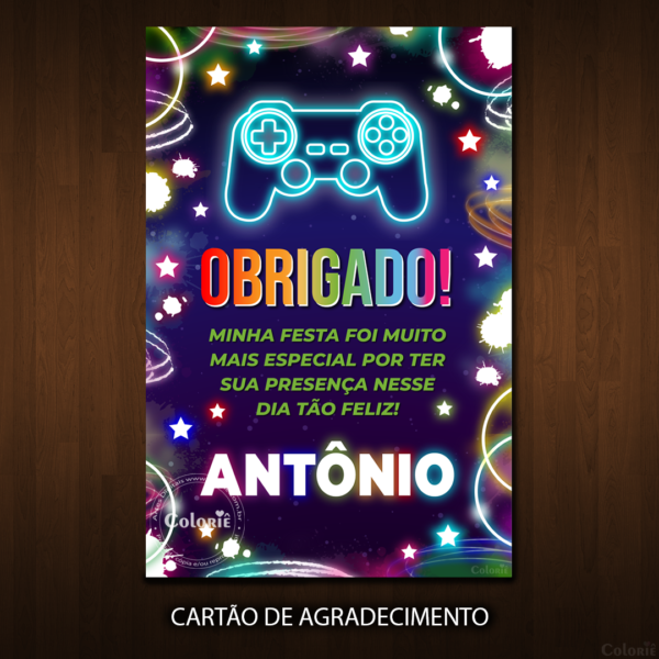 Convite Digital Vídeo Game: Neon Colorido + Brinde