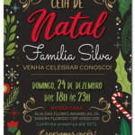 Convite digital de Natal com folhas e enfeites natalinos