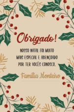 Cartão de agradecimento de Natal com folhagens natalinas