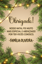 Cartão de agradecimento de Natal com folhagens e pisca-pisca