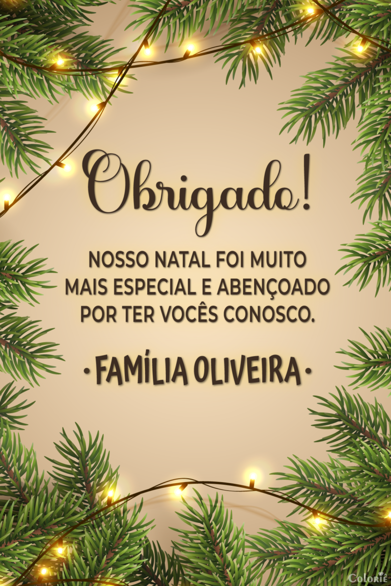 Cartão de agradecimento de Natal com folhagens e pisca-pisca