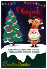 Cartão de agradecimento de Natal com neve, árvore e Papai Noel