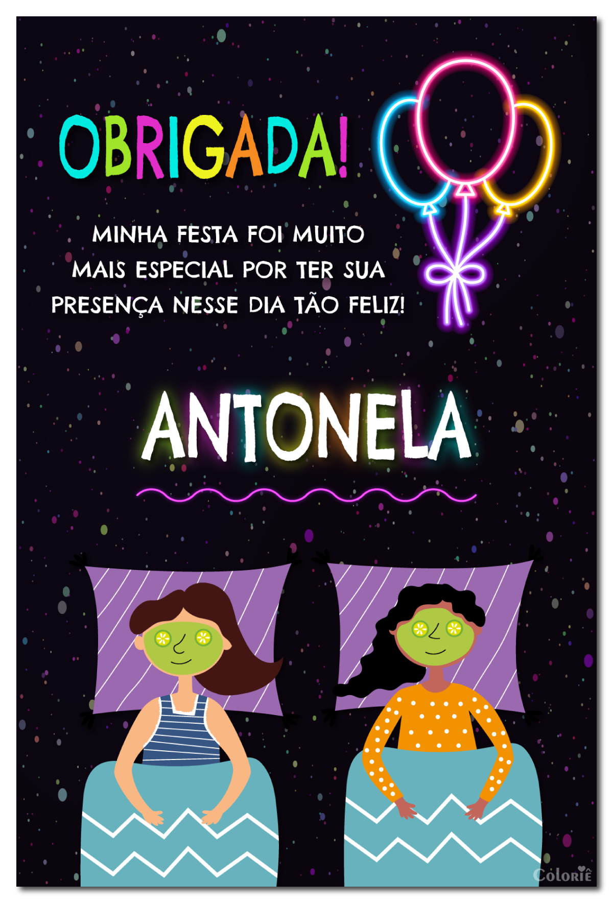 cartao-agradecimento-pijama-neon-festa-noite Convite Digital Spa: Festa do Pijama Neon + Brinde - Imagem 2