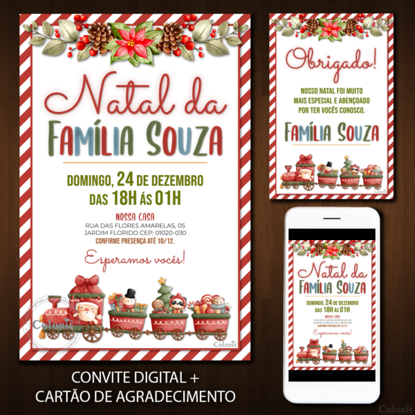 Convite Digital Natal: Trem Natalino + Brinde