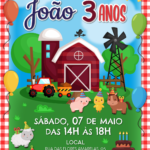 Convite digital de fazendinha com celeiro e animais