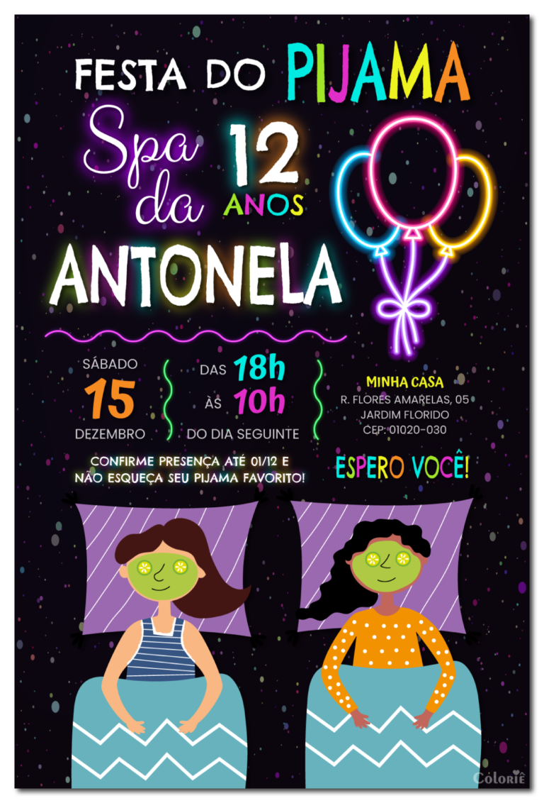 Convite digital de festa do pijama neon