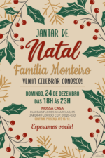 Convite digital de Natal com folhagens natalinas