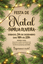 Convite digital de Natal com folhagens e pisca-pisca