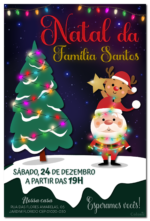 Convite digital de Natal com neve, árvore e Papai Noel