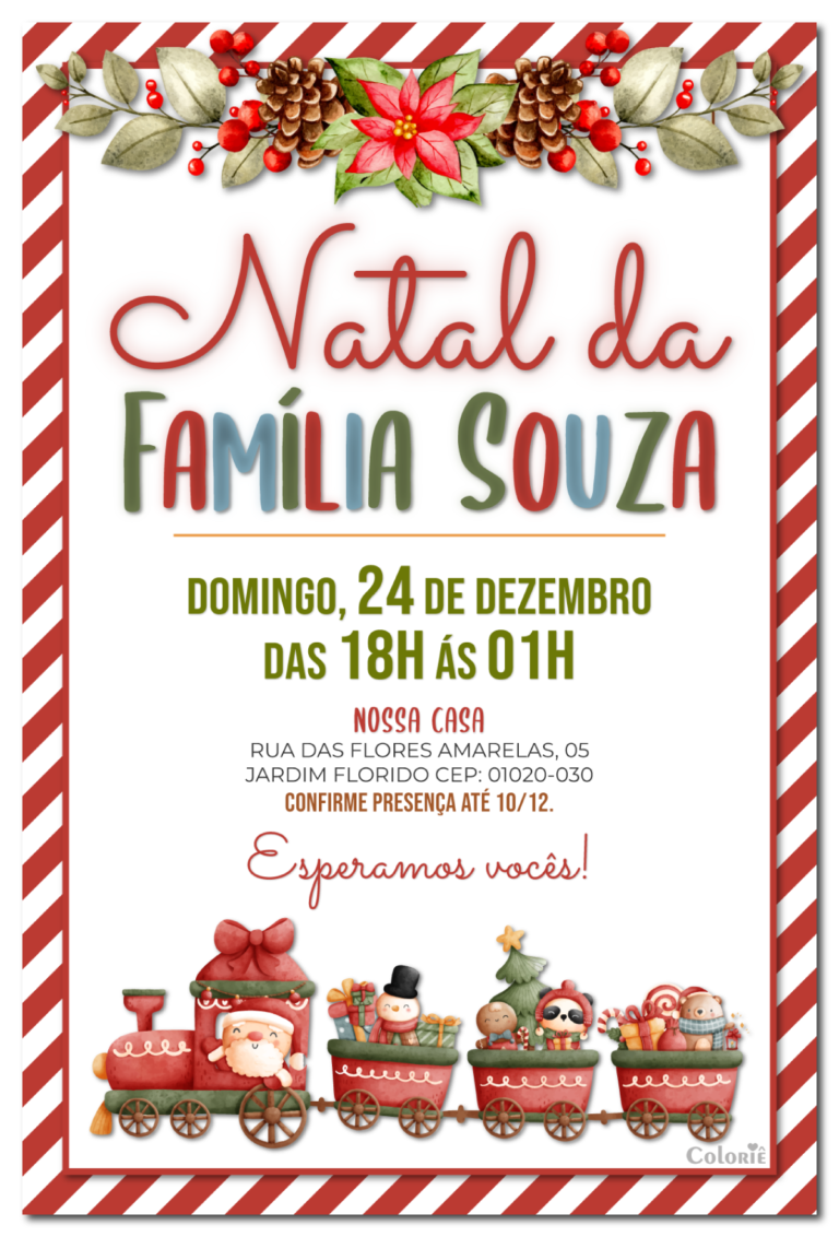 Convite digital de Natal com trem natalino