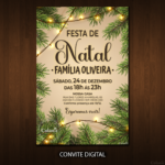 Convite Digital Natal: Folhagens e Pisca-pisca + Brinde
