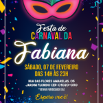 Convite digital de carnaval metalizado com confetes