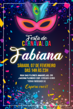 Convite digital de carnaval metalizado com confetes