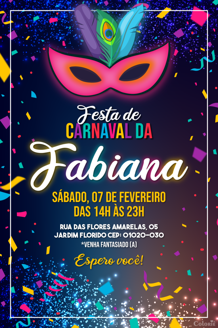 Convite digital de carnaval metalizado com confetes