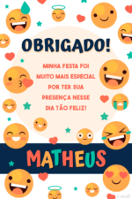 Cartão de agradecimento de emoticons branco e azul