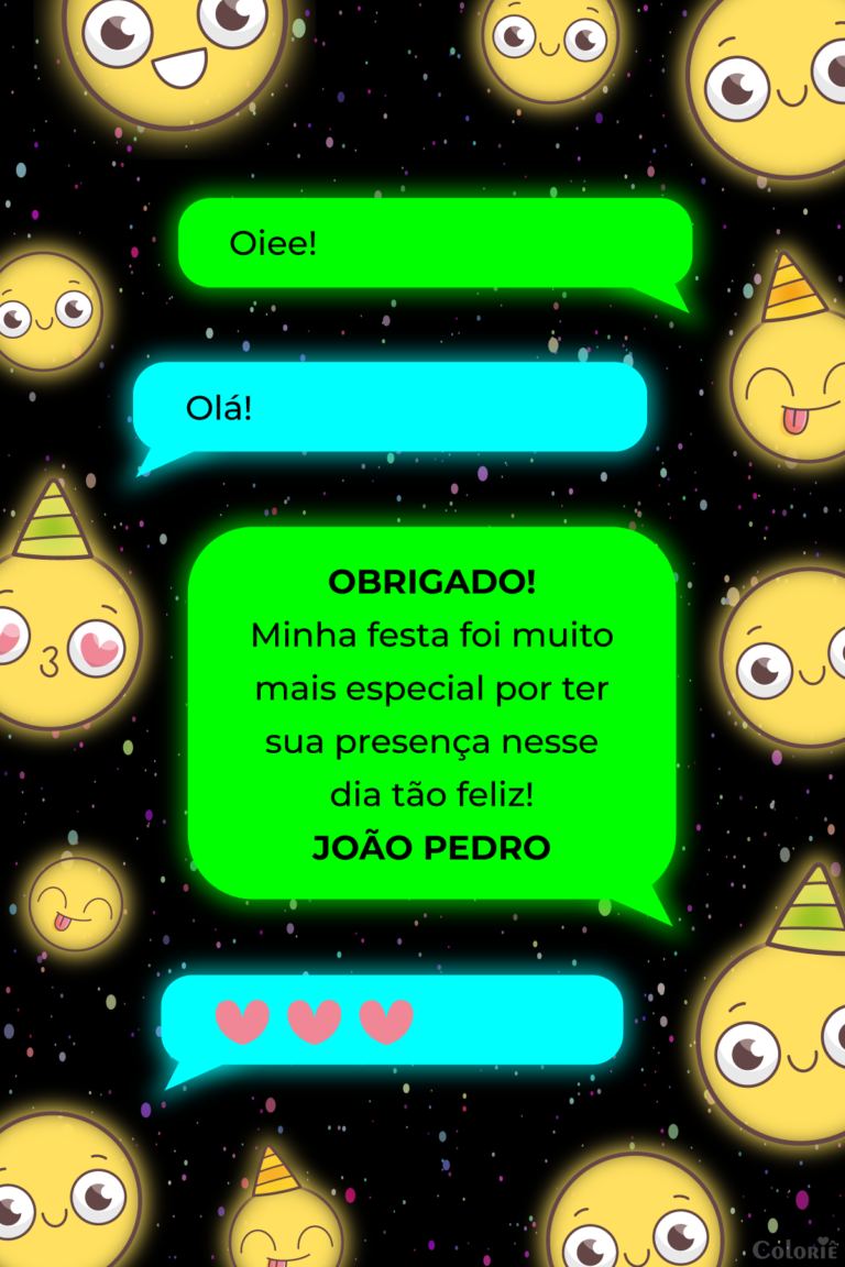 Cartão de agradecimento de emoticons neon verde e azul
