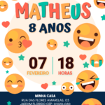 Convite digital de emoticons branco e azul para festa