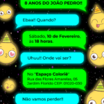 Convite digital de emoticons neon verde e azul