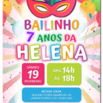 Convite digital de carnaval com bailinho colorido para festa