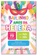 Convite digital de carnaval com bailinho colorido para festa