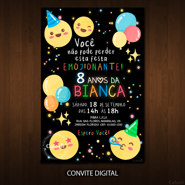 Convite Digital Emoticon: Bolinhas Coloridas Neon + Brinde