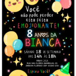 Convite digital de emoticons com bolinhas coloridas neon