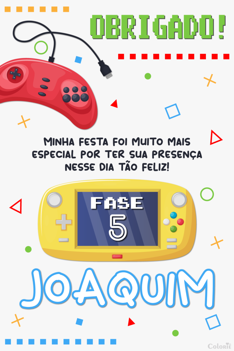 Cartão de agradecimento de videogame com mini game