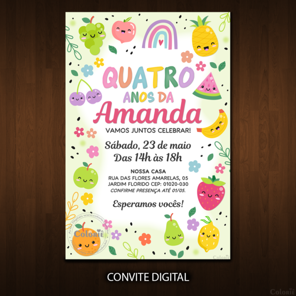 Convite Digital Frutas: Frutinhas com Carinhas + Brinde