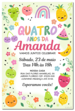 Convite digital de frutas com frutinhas coloridas para festa