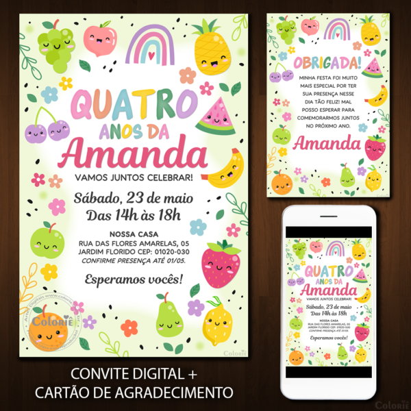 Convite Digital Frutas: Frutinhas com Carinhas + Brinde