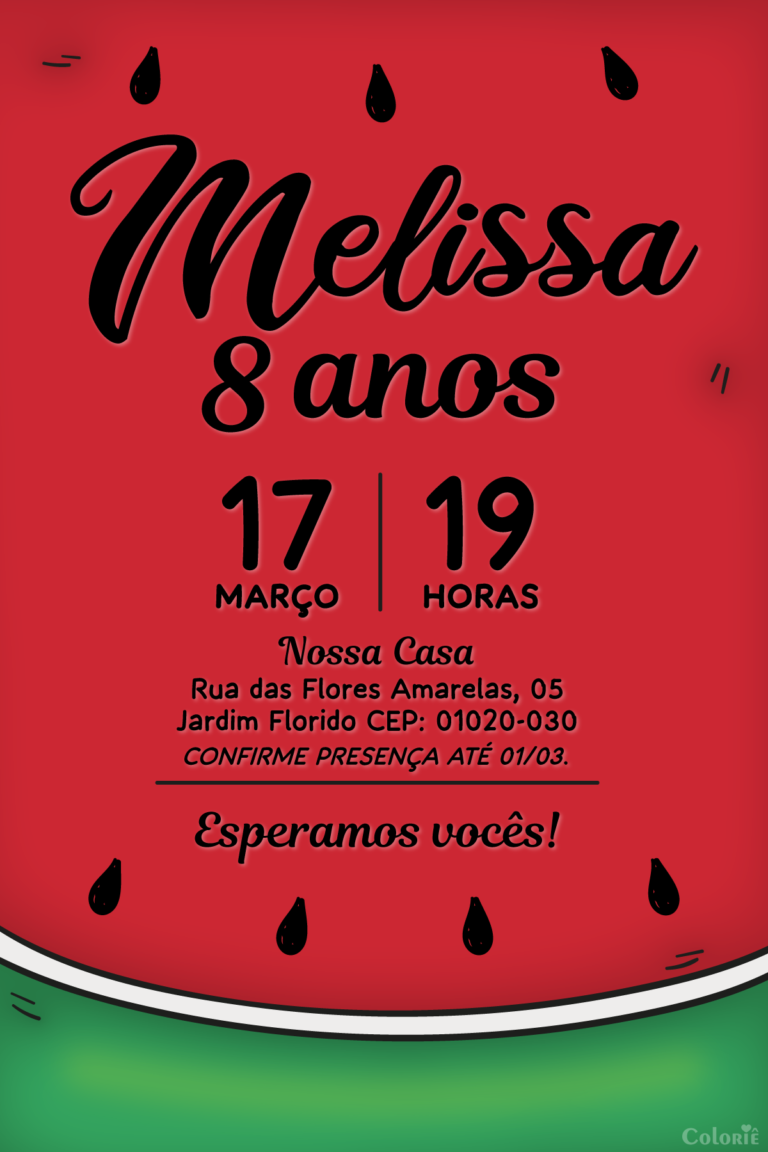 Convite digital de melancia para festa de aniversário