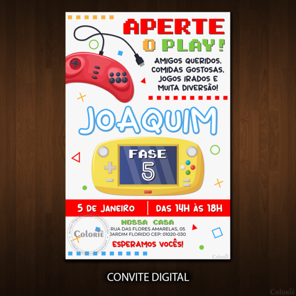 Convite Digital Vídeo Game: Mini Game Infantil + Brinde