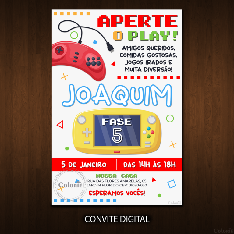 Convite Digital Vídeo Game: Mini Game Infantil + Brinde