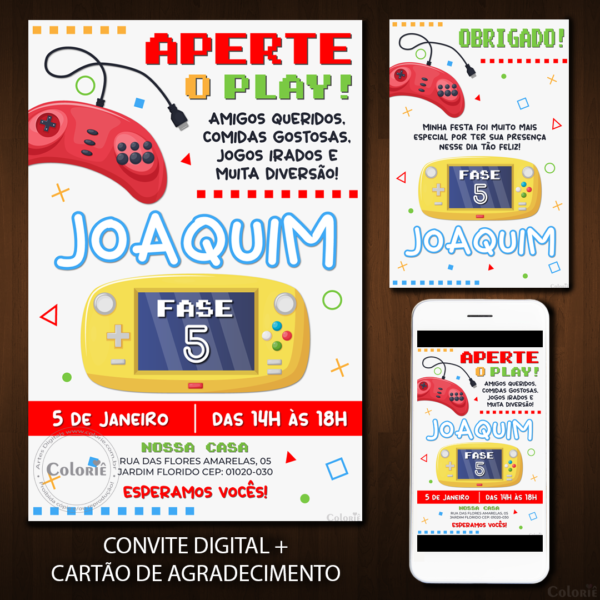 Convite Digital Vídeo Game: Mini Game Infantil + Brinde