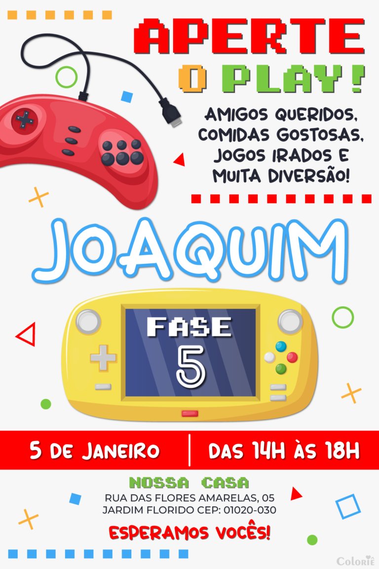 Convite digital de videogame com mini game para festa gamer