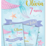 Kit Convite Digital Sereia: Azul Com Escamas + Brinde