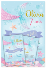 Kit Convite Digital Sereia: Azul Com Escamas + Brinde